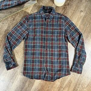L.L. Bean Men’s Gray Plaid Button-Down Shirt with Red and Green Accent
